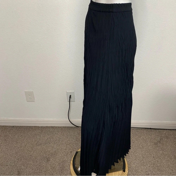 Chaps Black Elastic Waist Front Slit Pleated Pull On Lined Maxi Skirt Size L - Picture 4 of 8